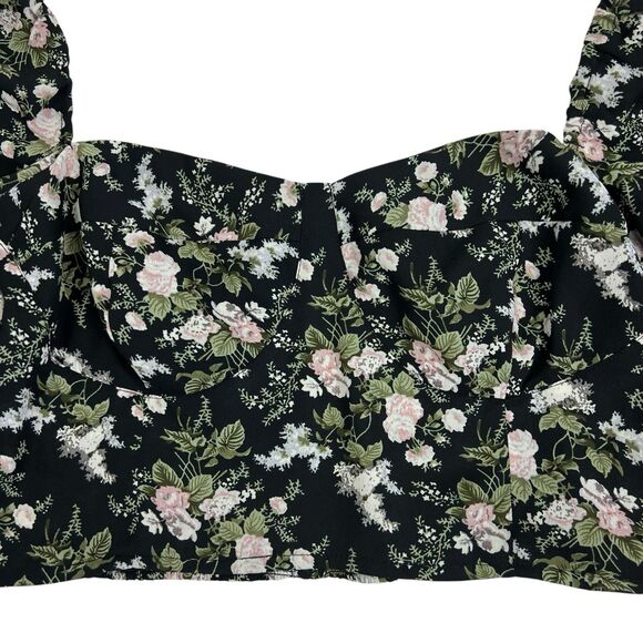 OAK + FORT Ditzy Floral Long Puff Sleeve Sweetheart Neck Smocked Crop Top Large - Picture 5 of 12